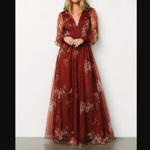 NWT Baltic Born Layla Tulle Maxi Dress in Rust Floral Small